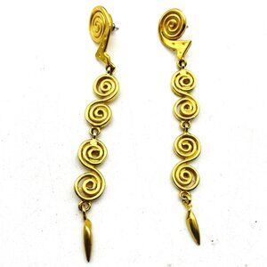S Curl Drop Earrings Gold Tone Pierced Ethnic Native Tribal Southwest Classic